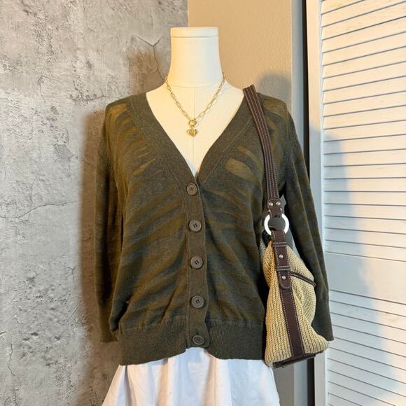 Green New York & Company animal print button up cardigan - Picture 4 of 6